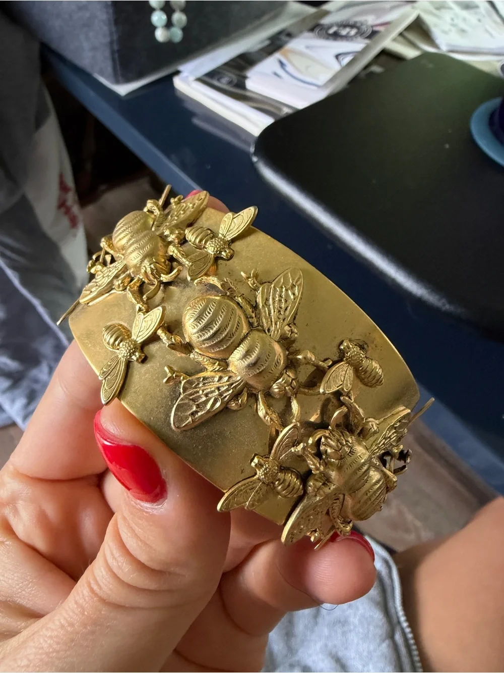 Gold Insect Embellished Cuff Bracelet - Picture 6 of 6